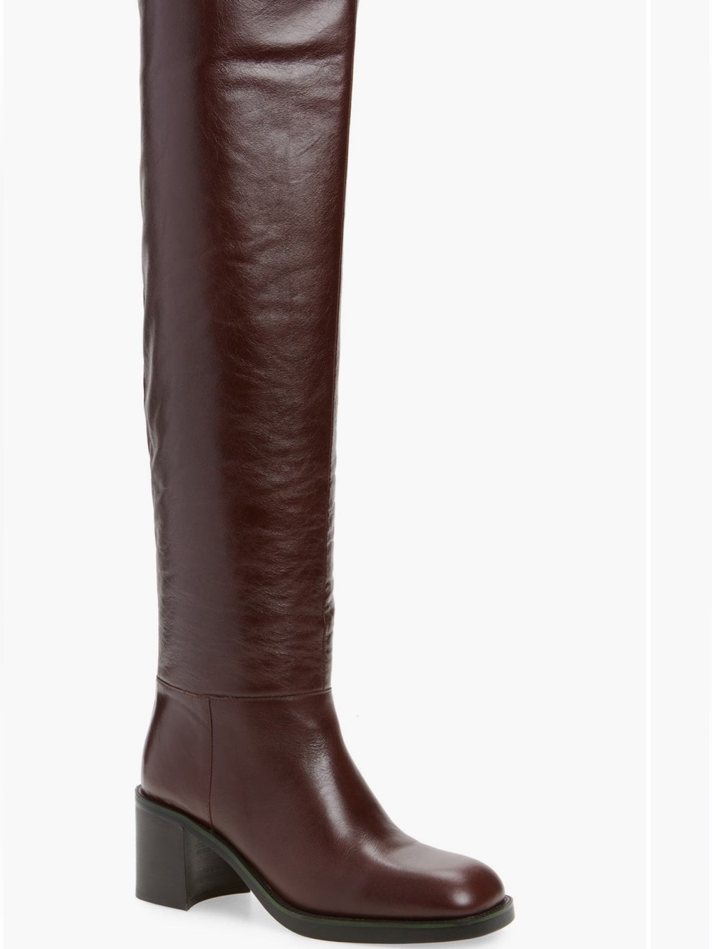 Jeffrey Campbell Over-The-Knee Leather Block Heel Boots - Dark Burgundy